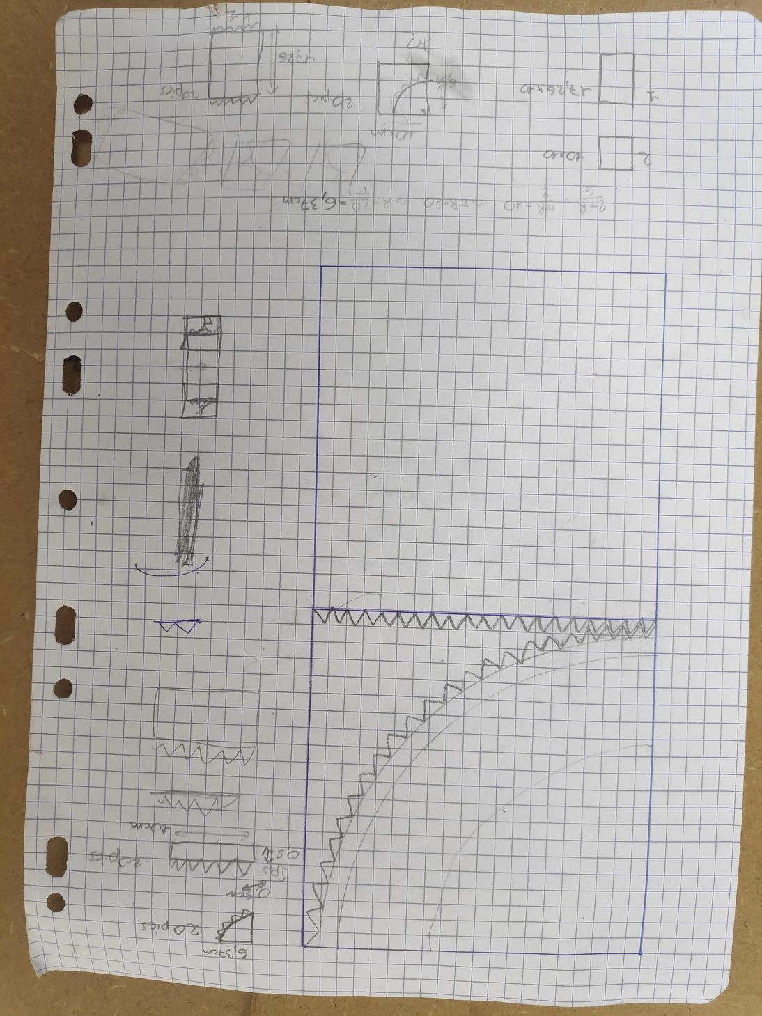 Suite de la feuille avec nos premières esquisses